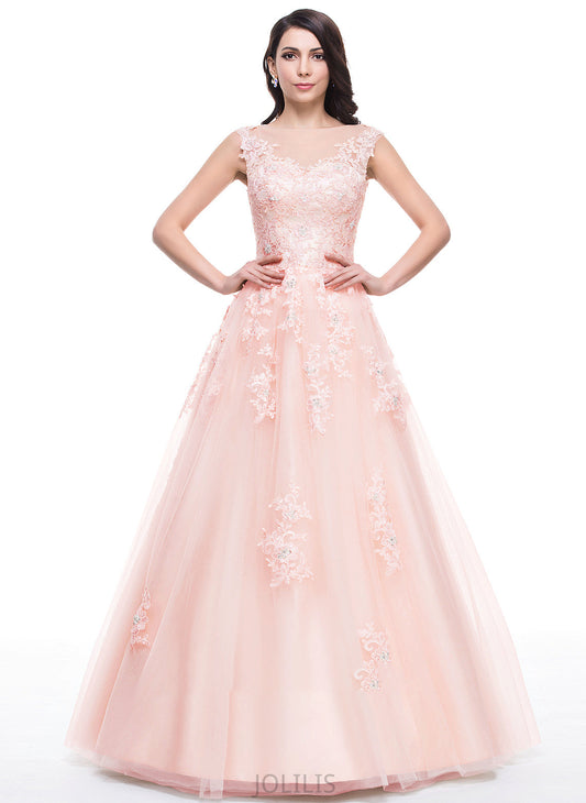 Prom Dresses Neck Mallory Scoop With Tulle Lace Sequins Beading Floor-Length Appliques Ball-Gown/Princess