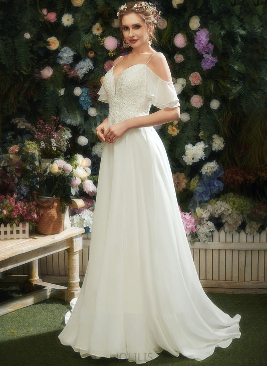 Court Sequins Beading Sweetheart Ruffle Train A-Line Wedding Dresses With Braelyn Wedding Dress