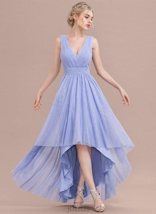 Ruffle With Tulle Prom Dresses V-neck Asymmetrical Ball-Gown/Princess Kierra