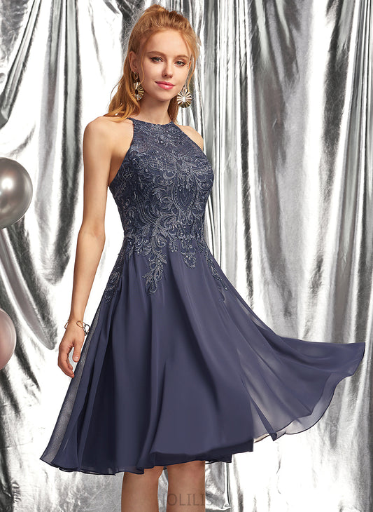 Chiffon Appliques Lace With Patti A-Line Scoop Knee-Length Prom Dresses