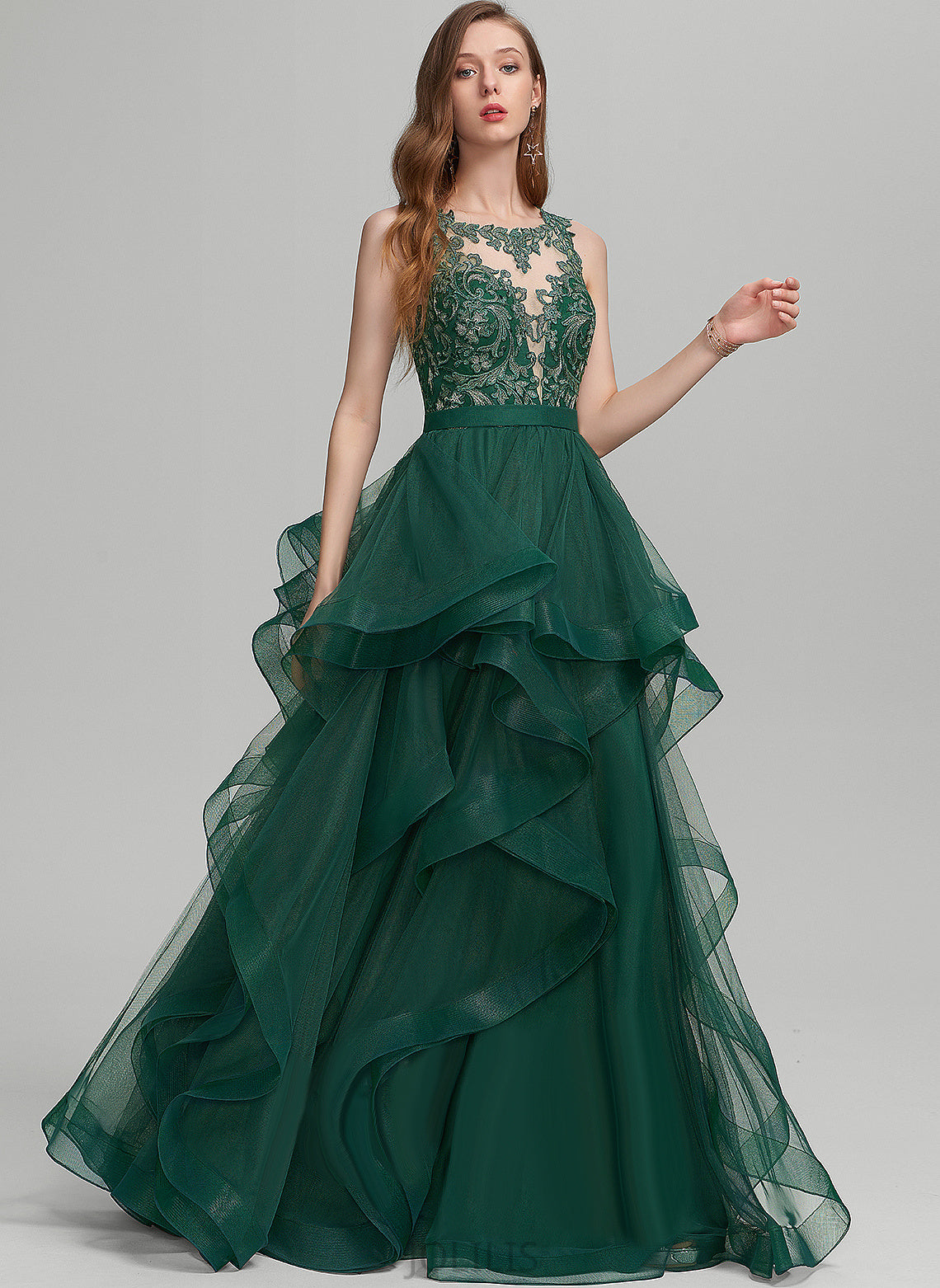 Prom Dresses Ball-Gown/Princess Lace Floor-Length Illusion Scoop Shirley Tulle