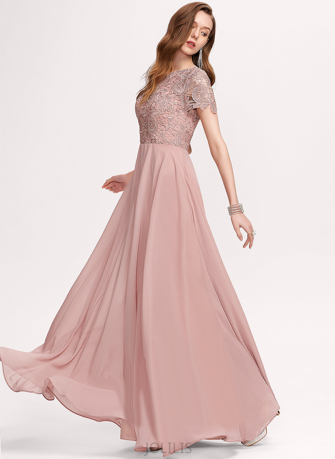 Floor-Length Chiffon Lace Prom Dresses Scoop A-Line Rita