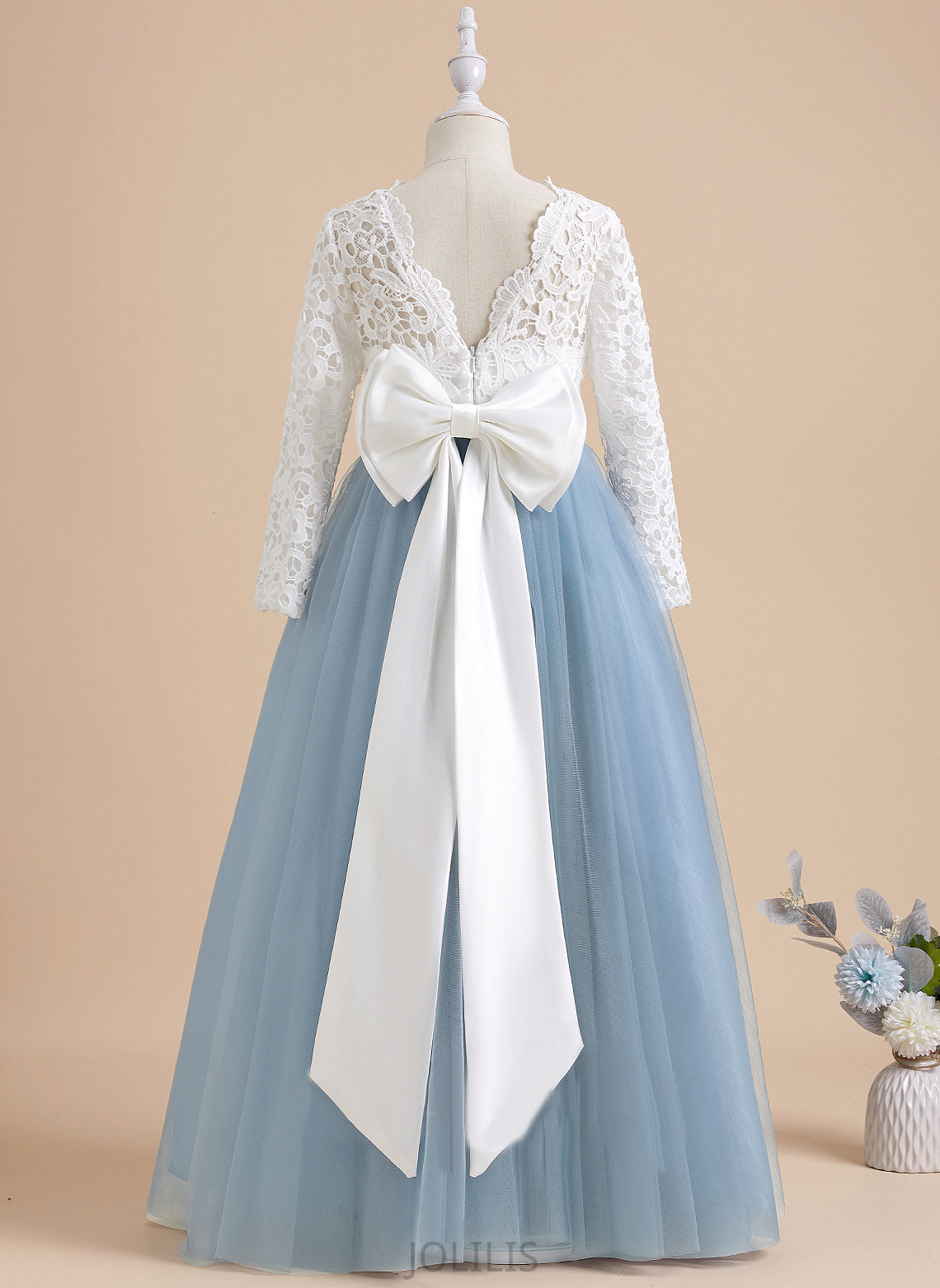 Neck - Scoop Flower Girl Dresses Girl Flower Sleeves Ball-Gown/Princess Floor-length With Dress Aliyah Tulle/Lace Long Back Bow(s)/V