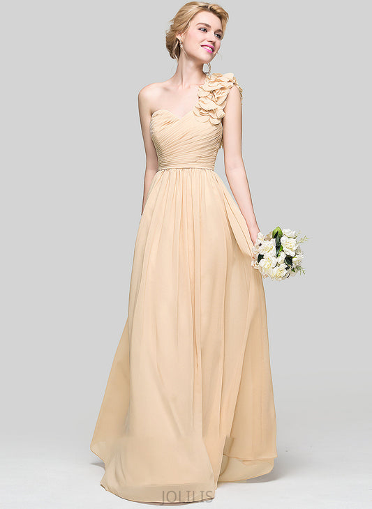 Chiffon Prom Dresses With One-Shoulder Flower(s) A-Line Ruffle Eden Floor-Length