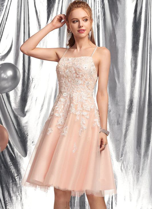 Neckline A-Line Knee-Length With Square Lace Dress Homecoming Dresses Eden Homecoming Beading Tulle