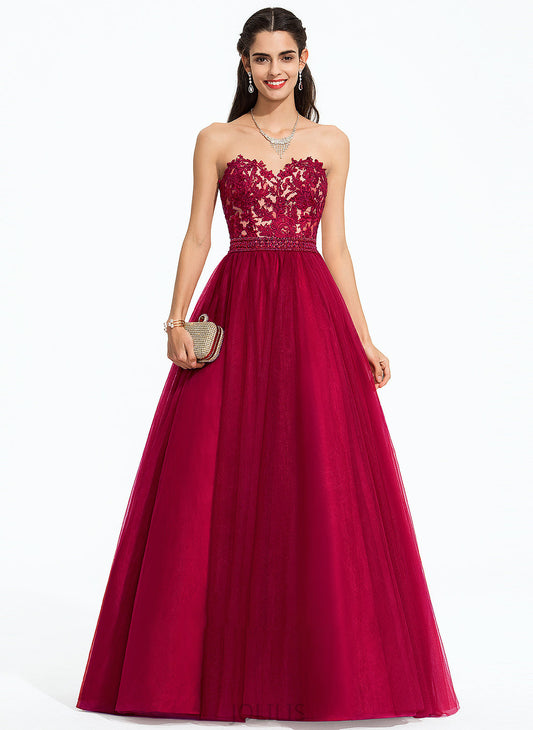 Tulle Ball-Gown/Princess Sweetheart Prom Dresses Sequins Beading With Train Nellie Sweep