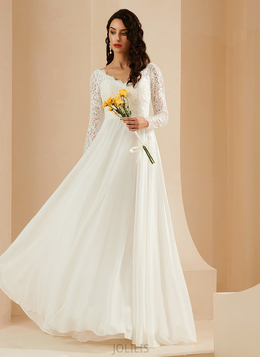 Sweep Wedding Dresses Wedding A-Line Mimi Train Chiffon Dress V-neck Lace With