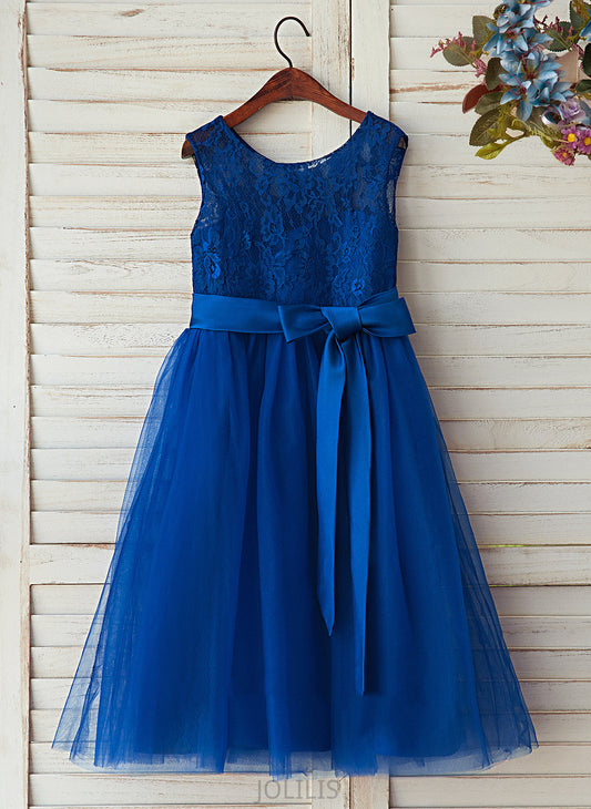 Flower Dress A-Line Satin/Tulle/Lace Flower Girl Dresses - Sleeveless Scoop Victoria Girl Neck Tea-length