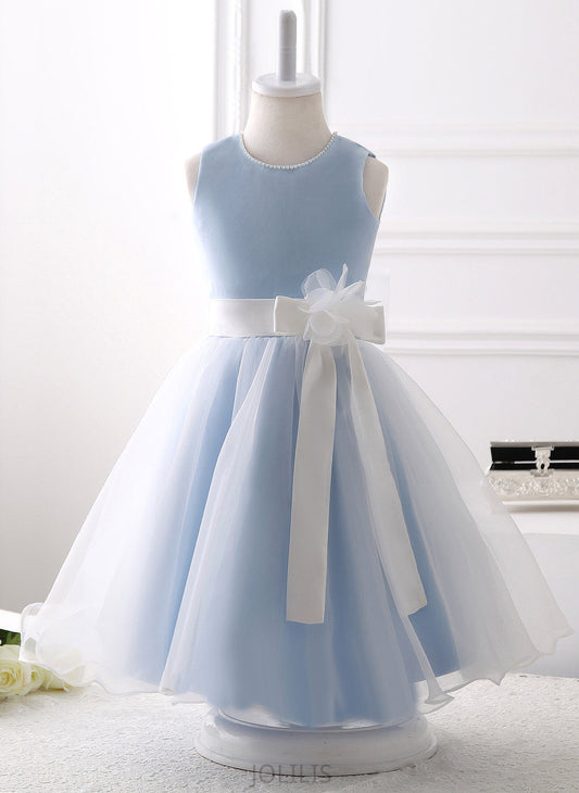 Beading/Flower(s)/Bow(s) Flower Flower Girl Dresses Sleeveless Organza Girl Scoop Dress Neck Knee-length With A-Line Erica -