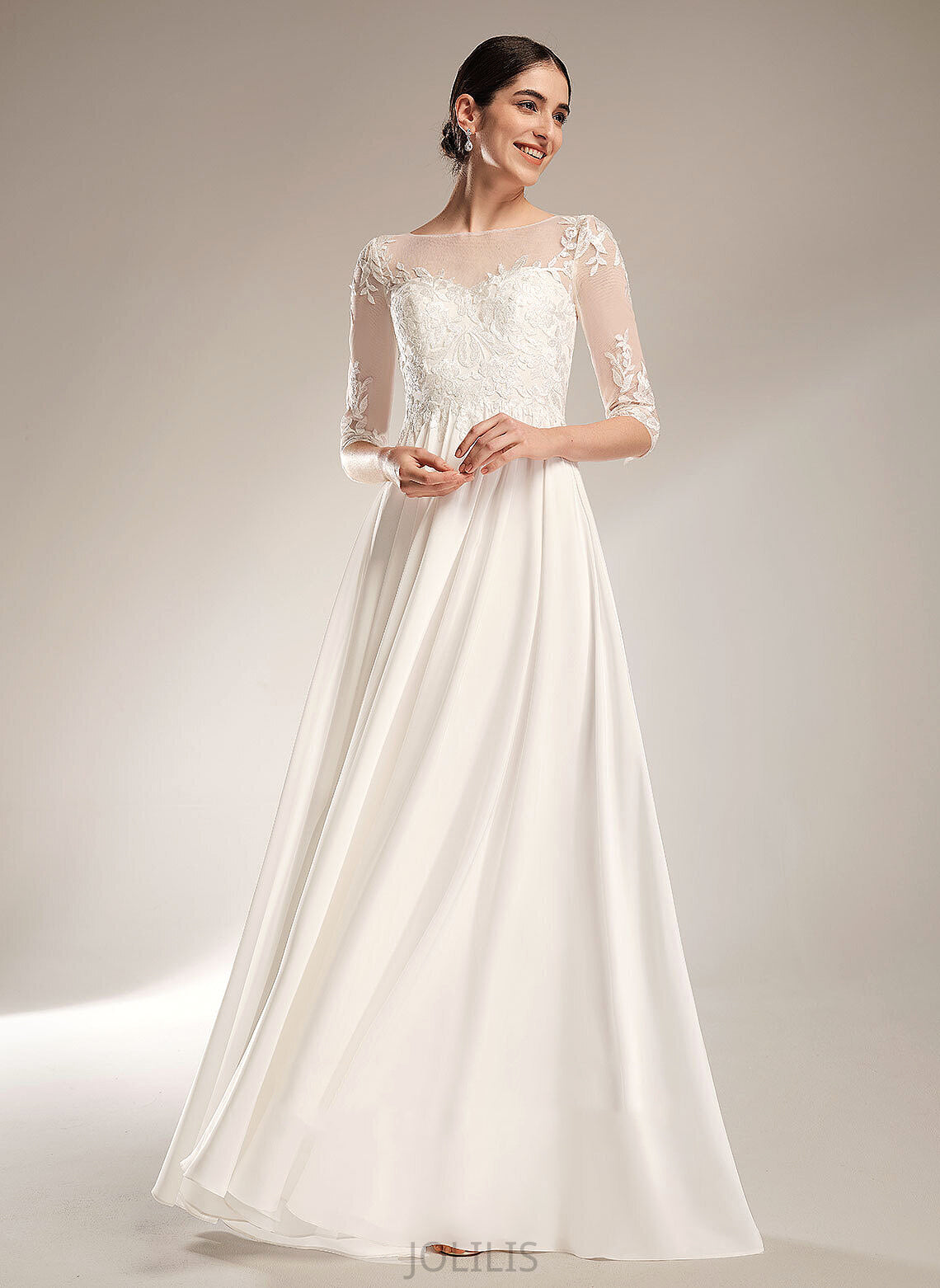 With Train A-Line Wedding Dresses Logan Sweep Sequins Chiffon Illusion Wedding Dress