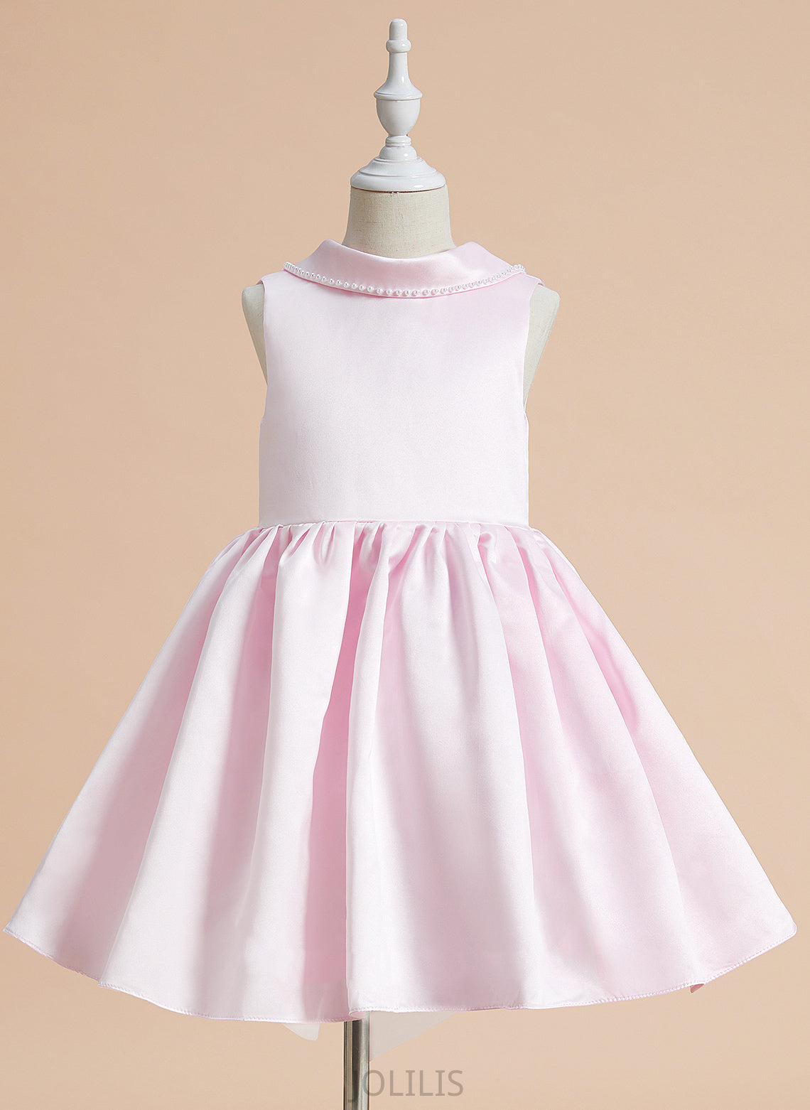 Flower Amelie Beading/Bow(s) Satin Scoop Knee-length - Flower Girl Dresses Dress Neck Sleeveless With A-Line Girl