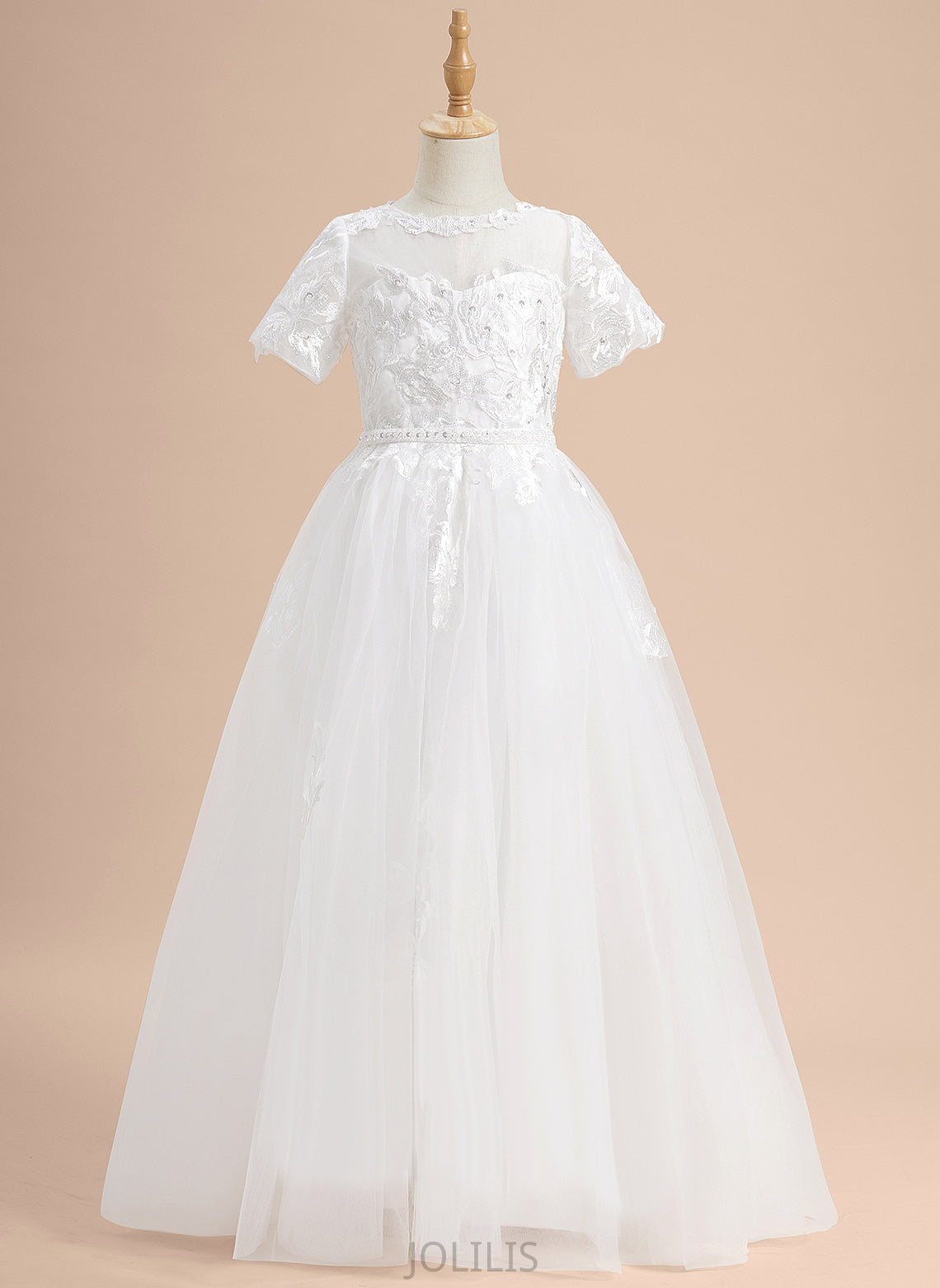 Sleeves Short Floor-length - Neck Ball-Gown/Princess Dress Mira Scoop Flower Tulle Flower Girl Dresses Girl Lace/Beading/Sequins With