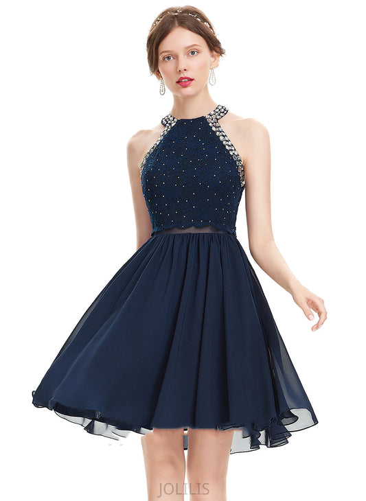 Homecoming Knee-Length With A-Line Lea Homecoming Dresses Dress Neck Beading Chiffon Scoop Sequins