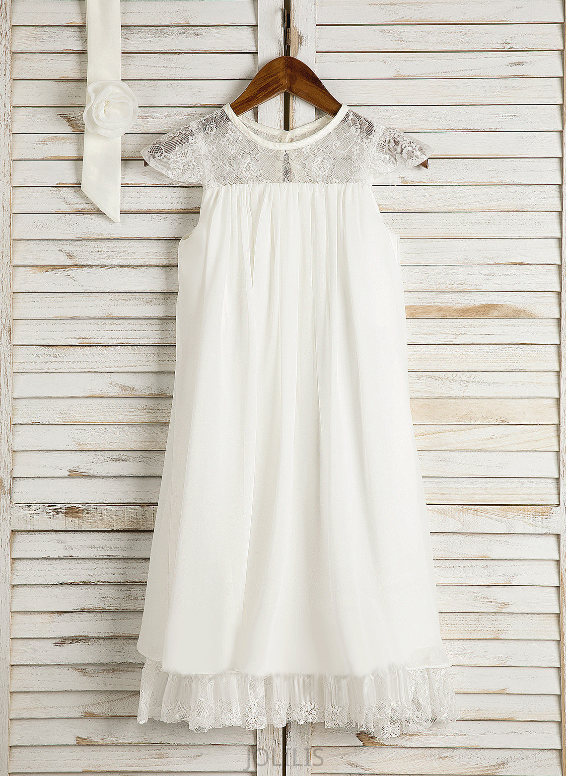 Girl Flower Girl Dresses Lace/Flower(s) A-Line Flower Chiffon - With Sleeveless Scoop Neck Dress Mariah Tea-length