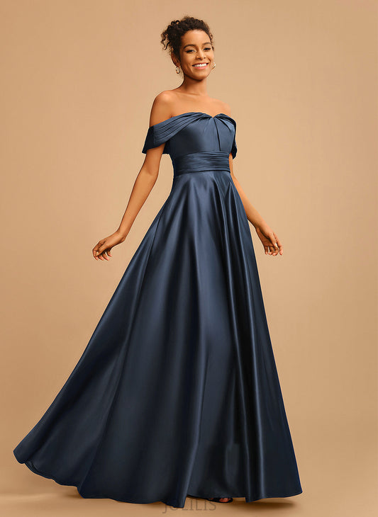 Prom Dresses Satin Pleated Floor-Length With A-Line Off-the-Shoulder Gemma