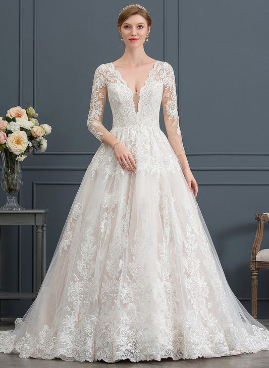 Wedding Dresses Anne Wedding Train Chapel Ball-Gown/Princess Dress V-neck Tulle