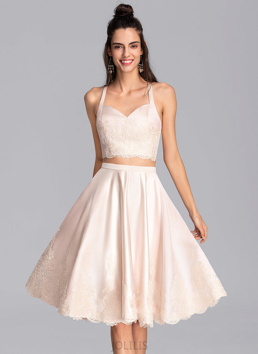 Sweetheart Lace Homecoming Dress Aspen With Satin A-Line Knee-Length Homecoming Dresses