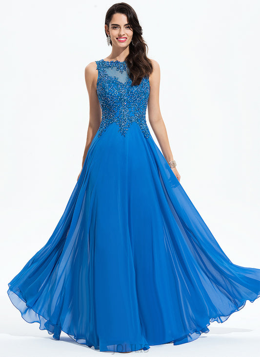 Floor-Length Scoop With Sequins Mandy A-Line Chiffon Prom Dresses Beading