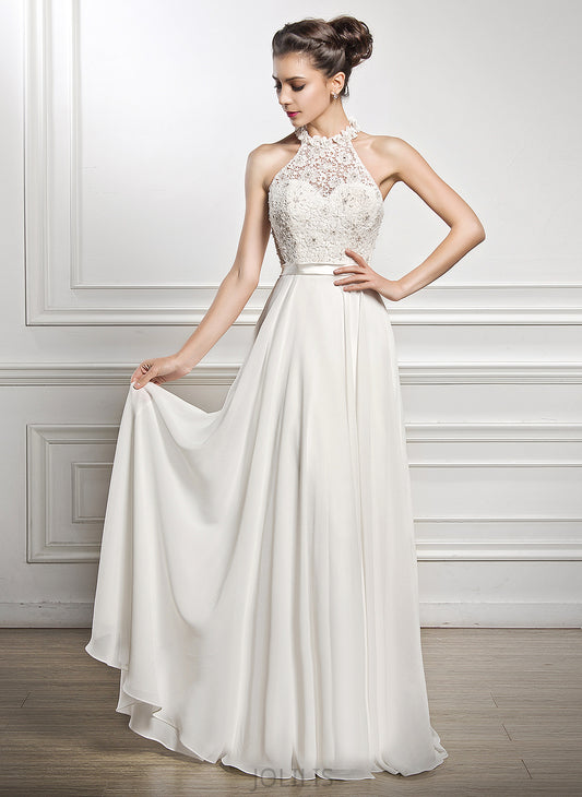 Wedding With Floor-Length A-Line Lace Chiffon Scoop Dress Neck Wedding Dresses Kaitlyn Beading Sequins