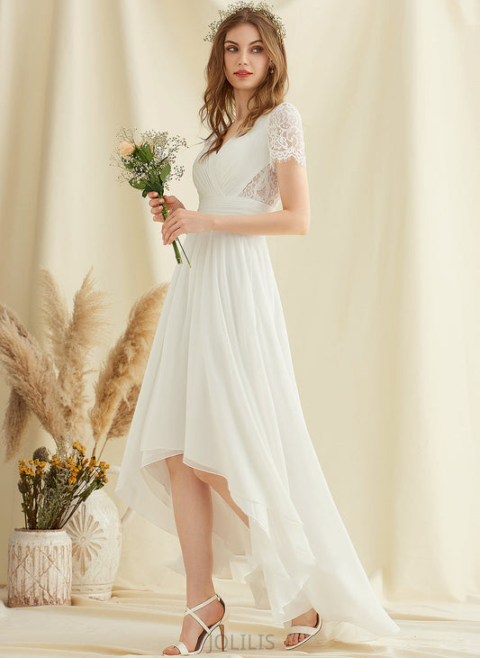 Jadyn Chiffon Asymmetrical Lace Wedding Dresses A-Line V-neck Wedding Dress