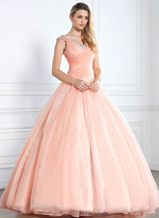 Floor-Length Prom Dresses With Beading V-neck Ball-Gown/Princess Ruffle Akira Sequins Organza