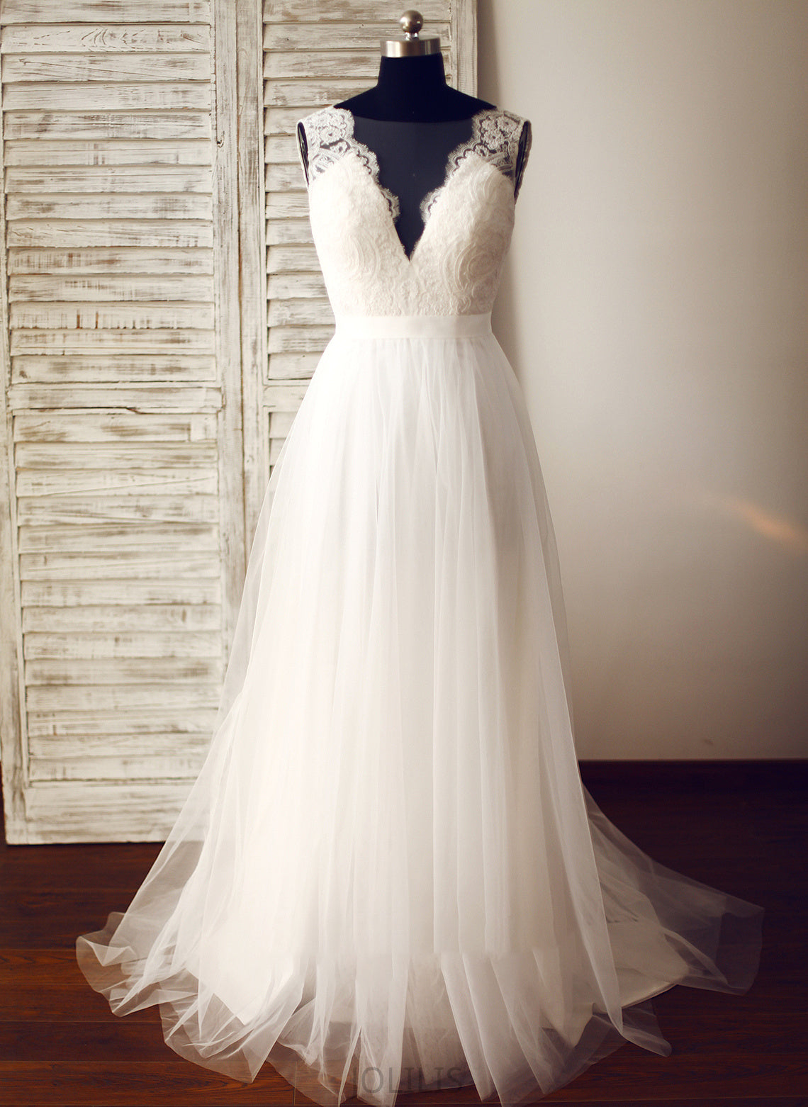 Wedding Dresses Lena A-Line V-neck Sweep Tulle Train Wedding Dress