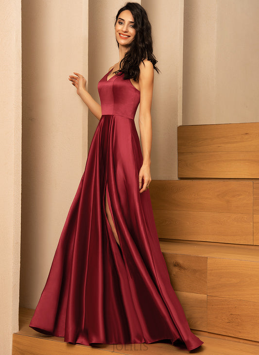 Satin Prom Dresses Floor-Length A-Line Izabella V-neck