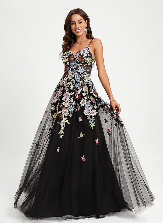 Lace Ball-Gown/Princess Sweep Prom Dresses Tulle With Train V-neck Tanya