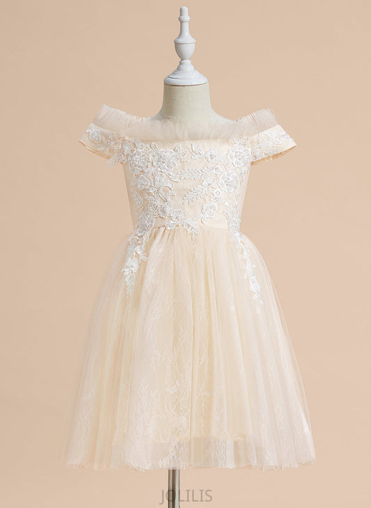 Lace - A-Line Flower Off-the-Shoulder Flower Girl Dresses Girl Heidi Knee-length Dress Tulle Sleeveless With