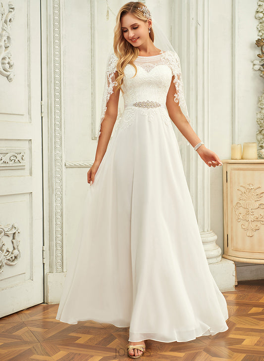 Chiffon Sequins Neck Dress Ada Wedding Dresses With Scoop Lace Wedding Floor-Length