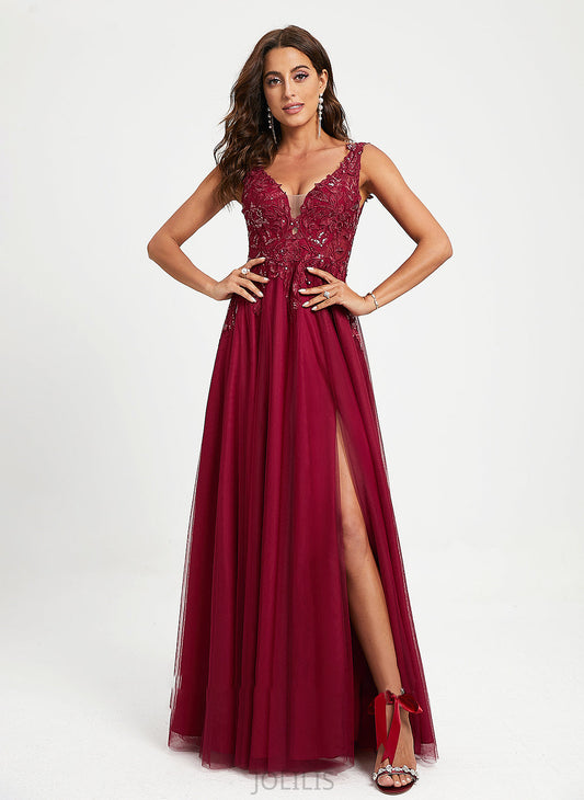 Tulle Sequins Kelsie With Ball-Gown/Princess V-neck Floor-Length Prom Dresses