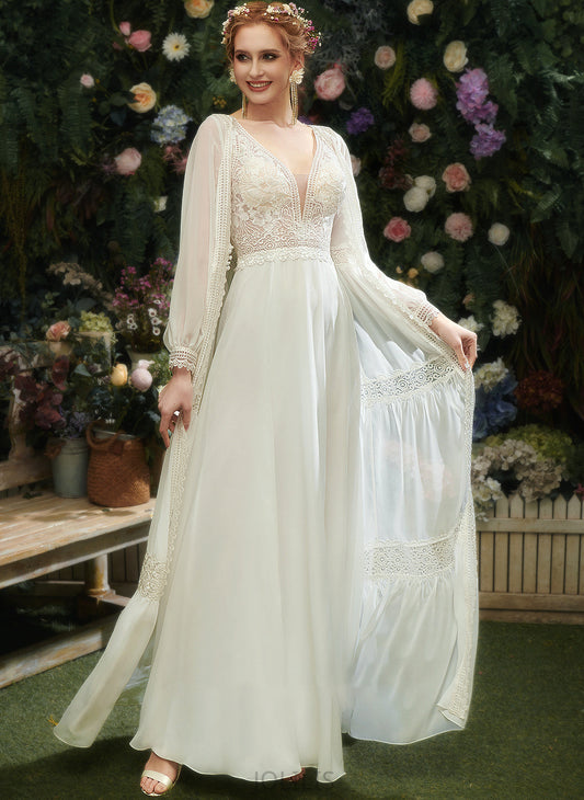 A-Line With Sequins Front Floor-Length Split Anabelle Lace V-neck Wedding Dresses Dress Wedding