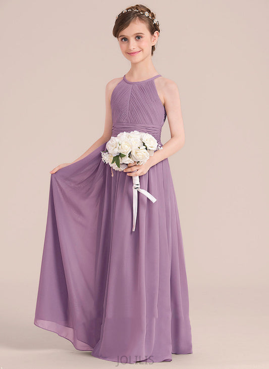 Flower Girl Dresses Floor-length Chiffon Sleeveless Dress Girl Scoop A-Line Jan - Flower Neck Back Hole With