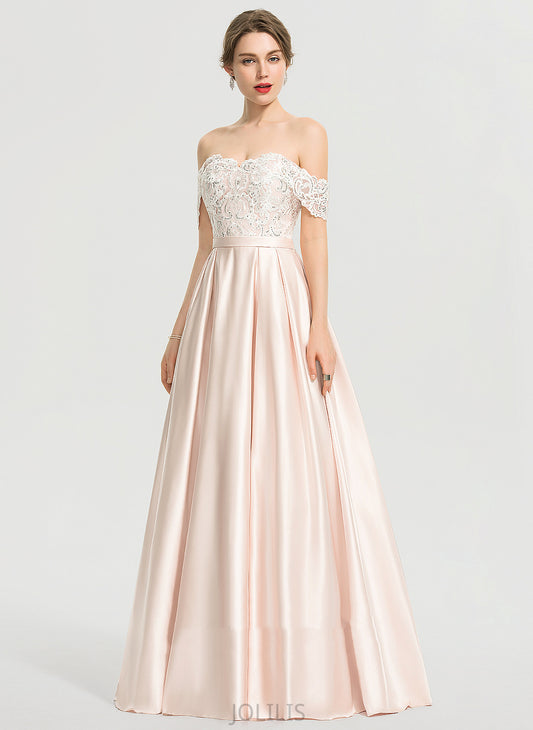 Floor-Length Lace Wedding Micaela Dress Wedding Dresses Sequins Off-the-Shoulder With Satin Ball-Gown/Princess