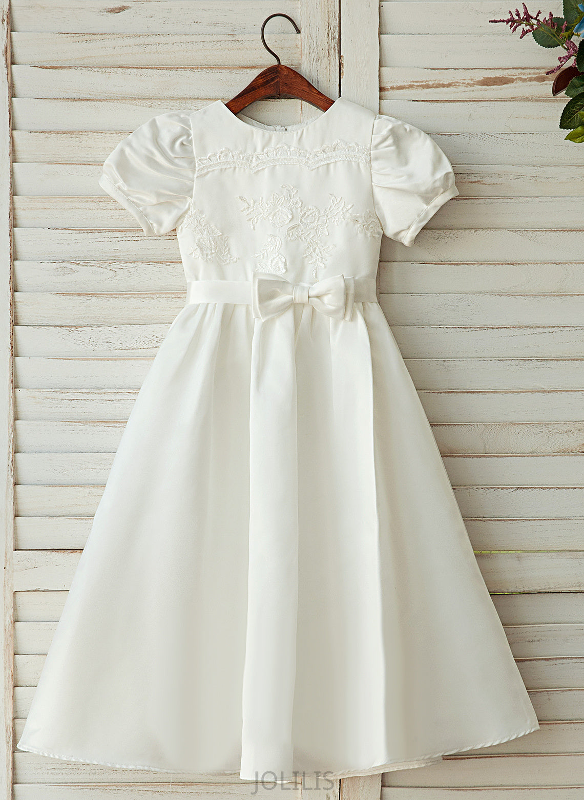 Flower Flower Girl Dresses Sleeves Ankle-length Dress Neck Satin/Lace - Cameron Scoop Girl A-Line Short