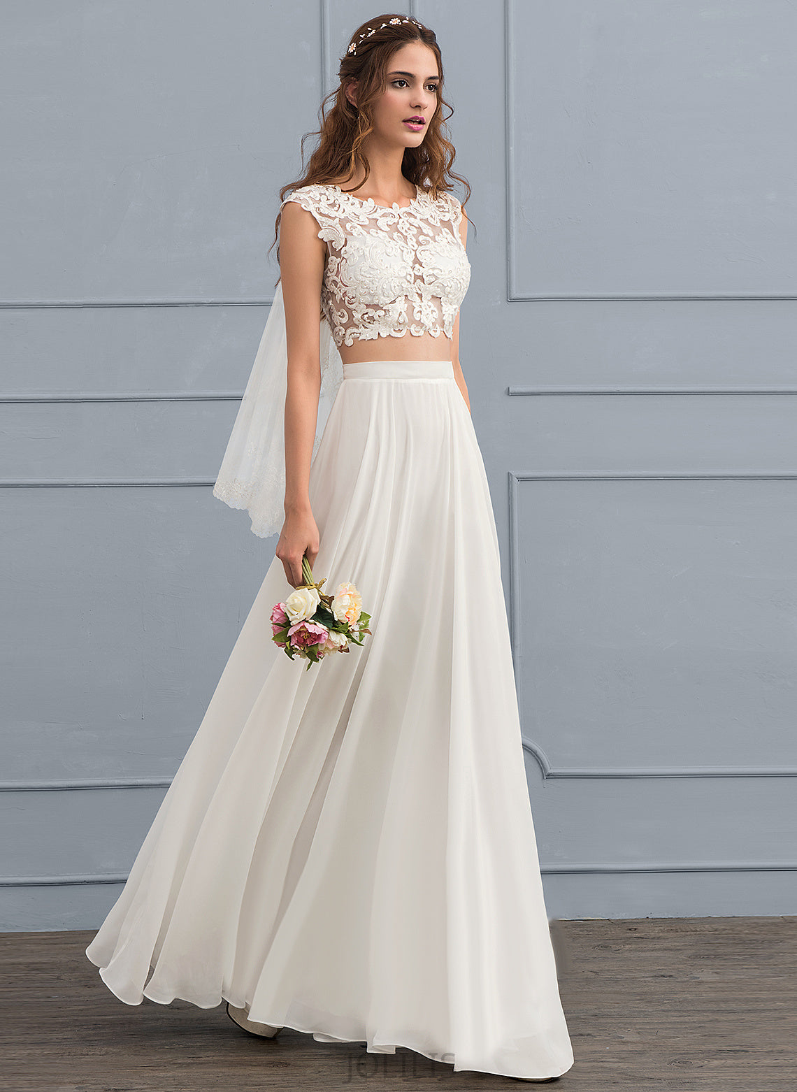 Floor-Length A-Line Wedding Dress Wedding Dresses Chiffon Beading With Lace Danica Sequins