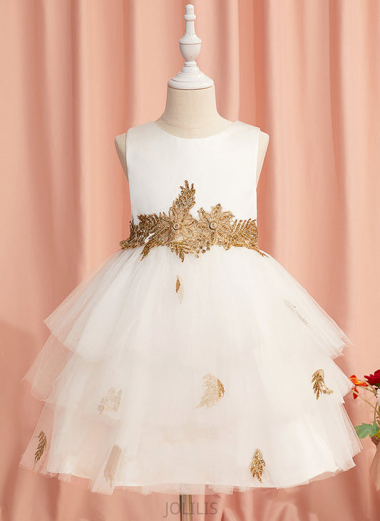 Dress Sleeveless Knee-length With Ball-Gown/Princess Girl Scoop Flower - Neck Maureen Lace/Beading Flower Girl Dresses Tulle