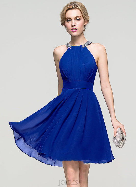 Prom Dresses With Neck Beading Ruffle Juliette Knee-Length Scoop A-Line Chiffon