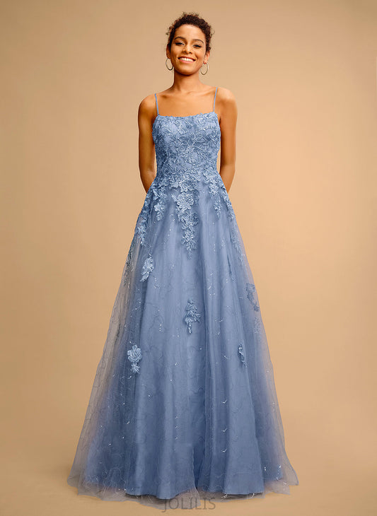 Sequins Allie Neckline Floor-Length Front With Square Prom Dresses Ball-Gown/Princess Tulle Split