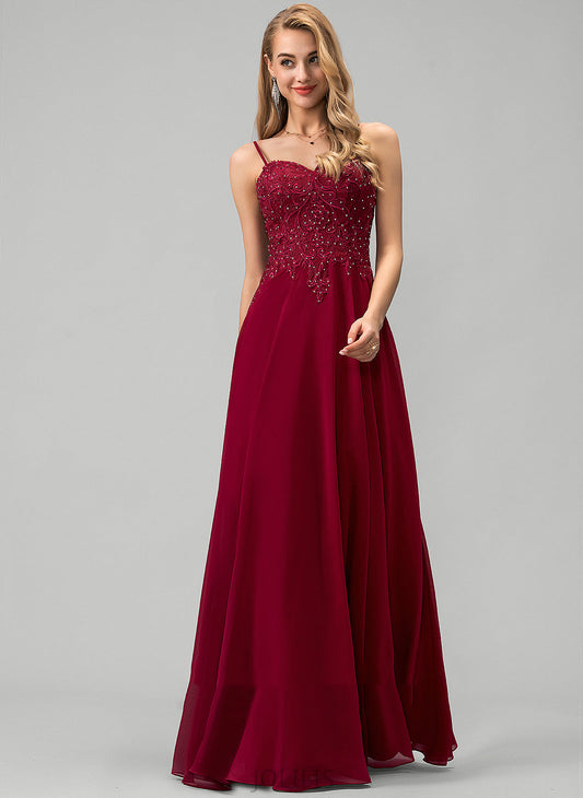 Sequins Lace Sweetheart Cecelia Beading Floor-Length A-Line Prom Dresses With Chiffon