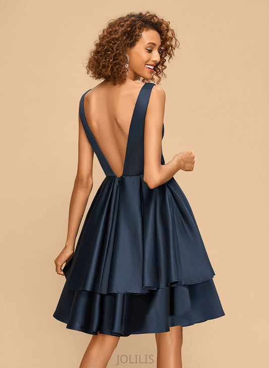 Knee-Length Philippa Dress Homecoming Dresses V-neck Satin A-Line Homecoming