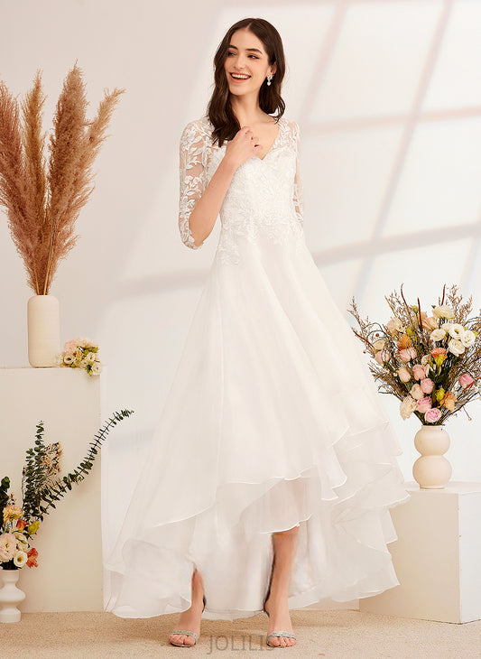 With Sequins Lace Tulle Shirley Asymmetrical Dress Wedding Dresses A-Line Wedding V-neck Beading