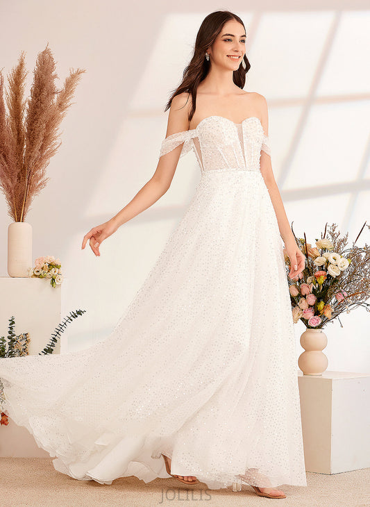 Sequins Off-the-Shoulder Sweep Train Lilah Wedding Dresses Wedding A-Line Dress With