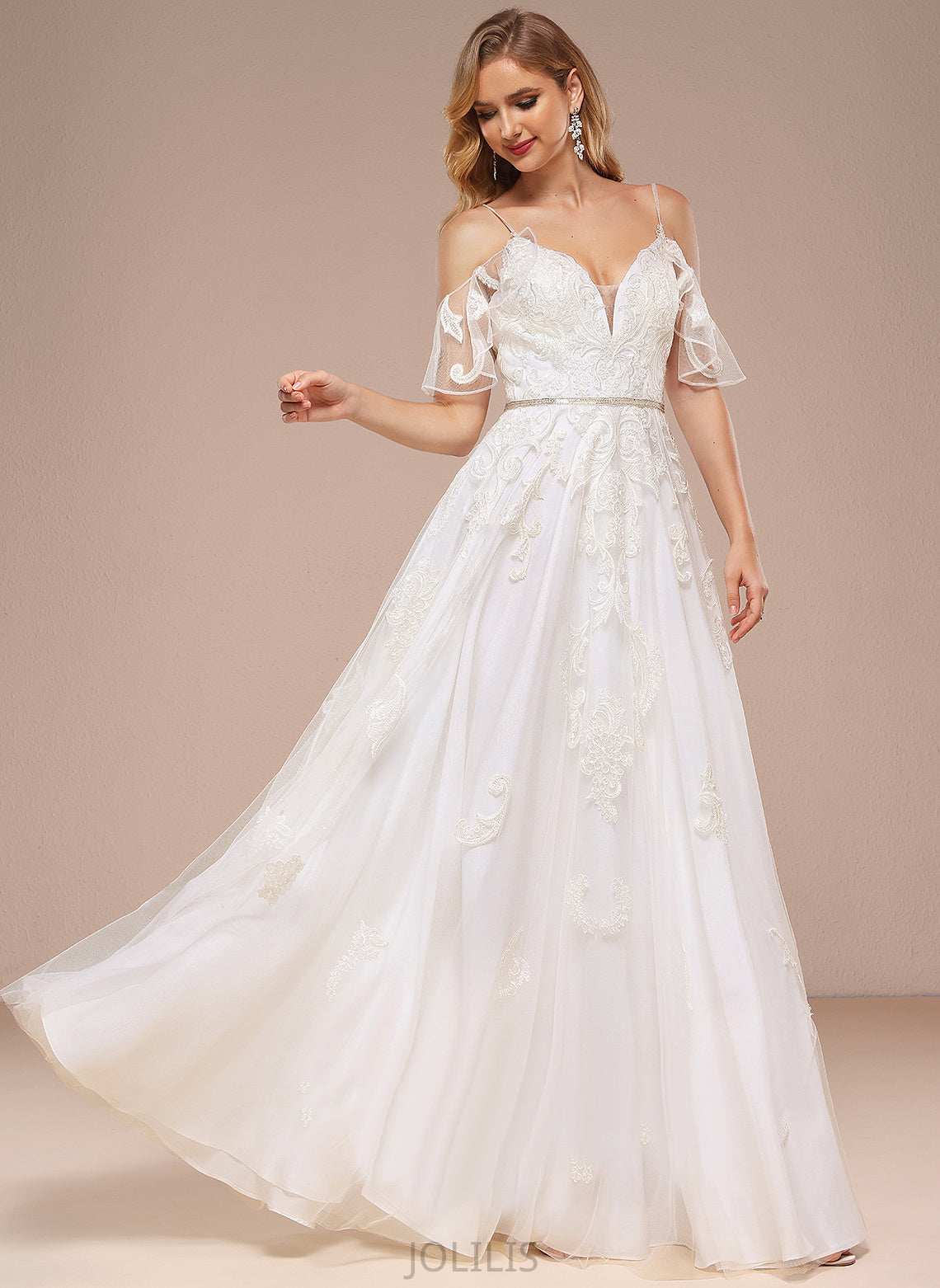 With Lace Wedding Shoulder Corinne Dress A-Line Floor-Length Tulle Sequins Wedding Dresses Beading Cold