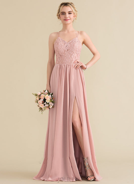 Sweetheart Jaylen Floor-Length Lace Front Chiffon A-Line With Prom Dresses Split