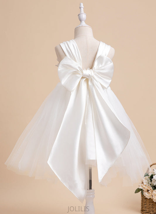 Bow(s) Knee-length Flower Girl Dresses Girl Dress Square Tulle - Flower With Neckline Uerica Sleeveless Ball-Gown/Princess