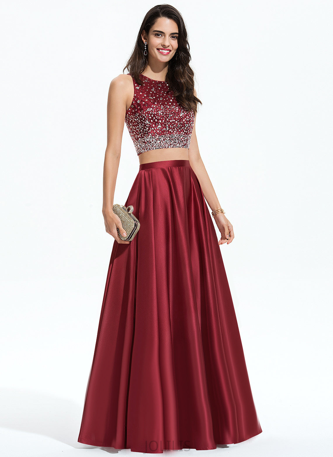 Scoop With Satin Sally Beading Floor-Length Prom Dresses A-Line Sequins