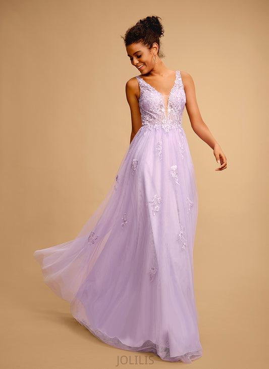 Prom Dresses Krystal Lace Tulle Ball-Gown/Princess Floor-Length V-neck