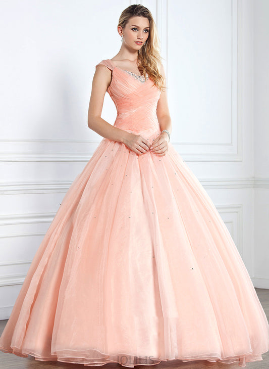 V-neck Sequins With Ball-Gown/Princess Prom Dresses Lizeth Satin Beading Floor-Length Organza Ruffle