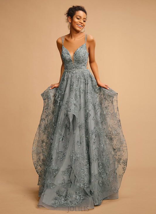 Ball-Gown/Princess V-neck Helena Prom Dresses Tulle Floor-Length